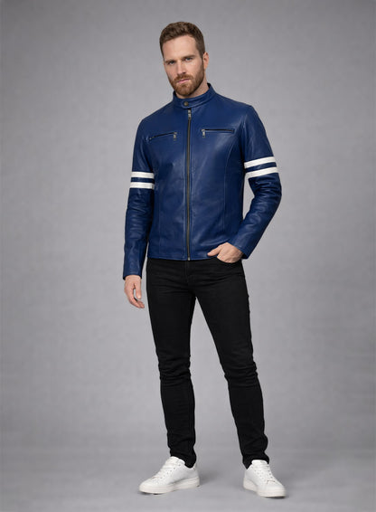 Rich Blue Leather Jacket # 887