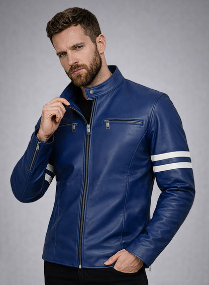 Rich Blue Leather Jacket # 887