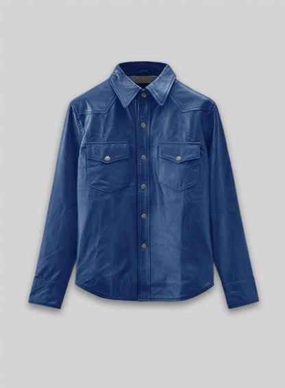 Rich Blue Leather Shirt Jacket - #1S