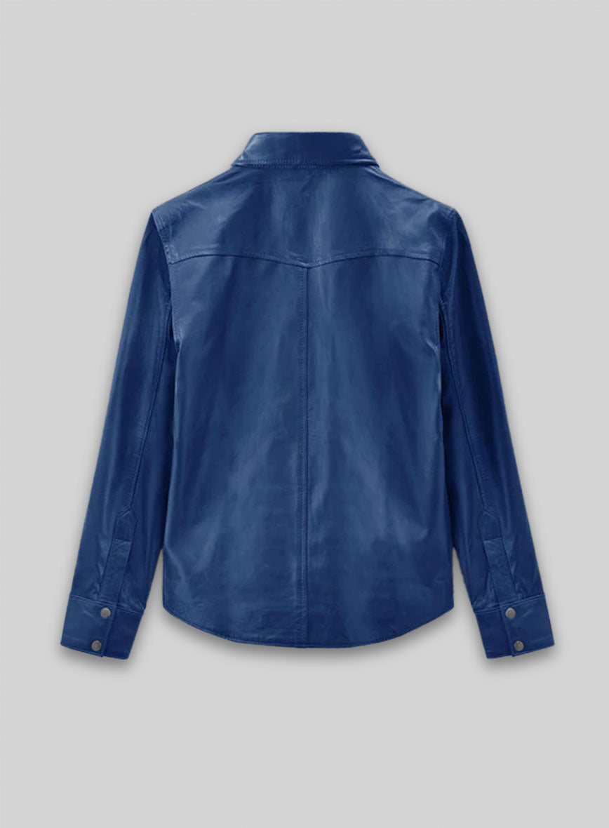 Rich Blue Leather Shirt Jacket - #1S