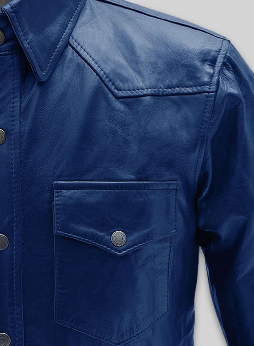 Rich Blue Leather Shirt Jacket - #1S