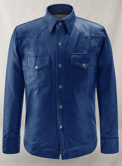 Rich Blue Leather Shirt Jacket - #1S - LeatherCult