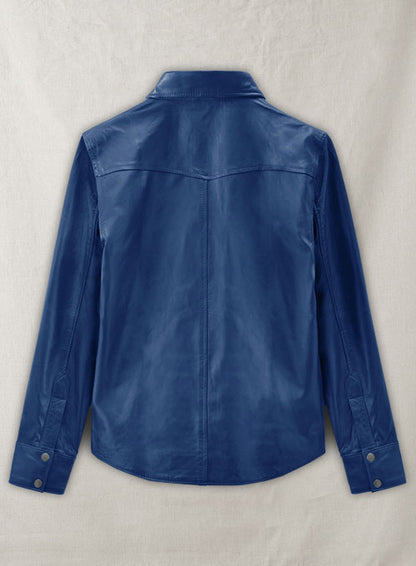 Rich Blue Leather Shirt Jacket - #1S - LeatherCult