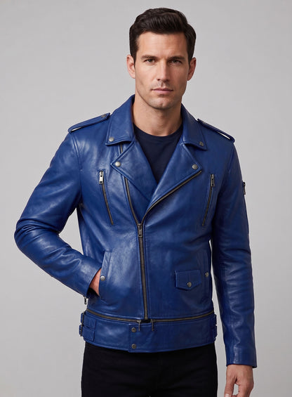 Rich Blue Trooper Biker Jacket