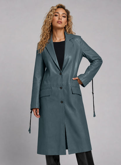 Rita Ora Leather Long Coat