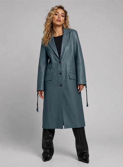 Rita Ora Leather Long Coat