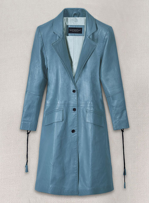 Rita Ora Leather Long Coat - LeatherCult
