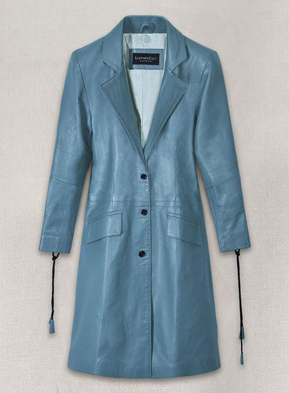 Rita Ora Leather Long Coat - LeatherCult