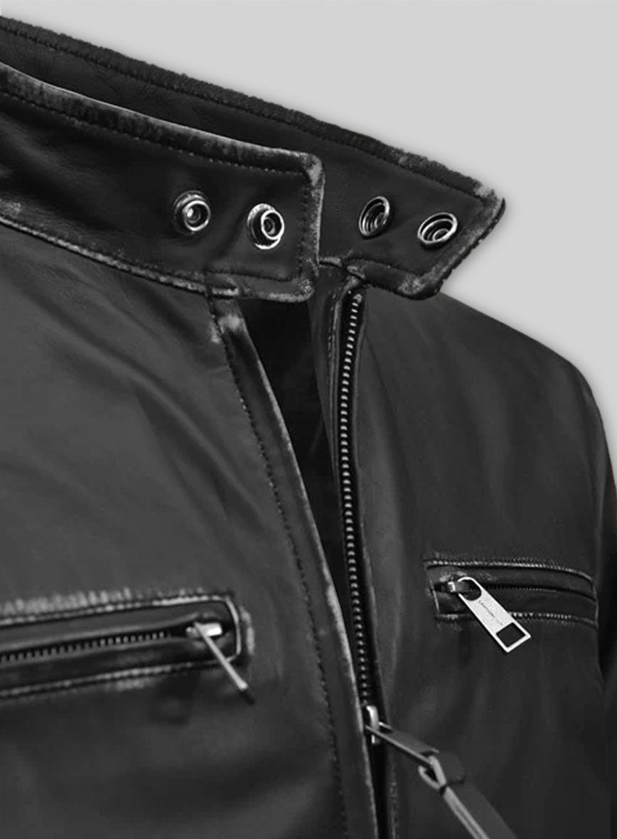 Rubbed Black Bradley Cooper Burnt Leather Jacket