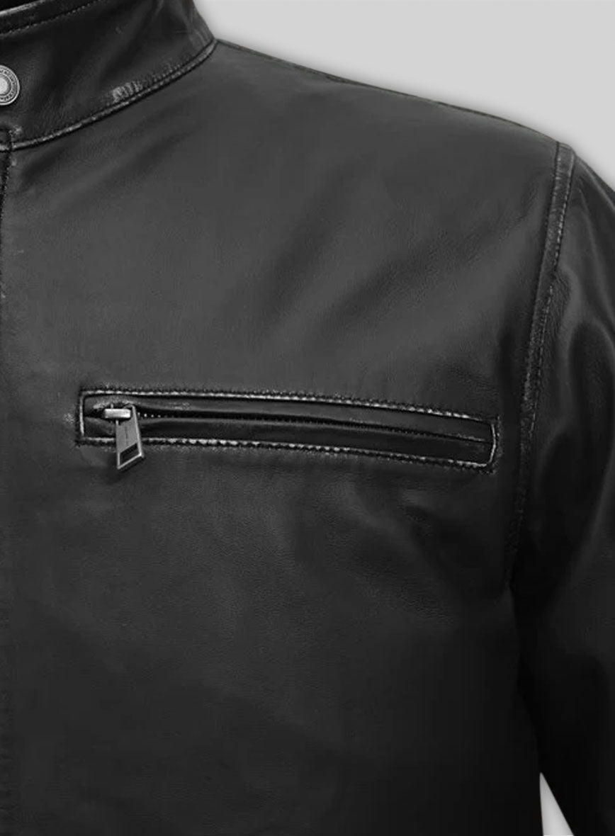 Rubbed Black Bradley Cooper Burnt Leather Jacket
