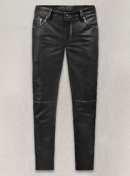 Rubbed Black Leather Jeans Style - LeatherCult