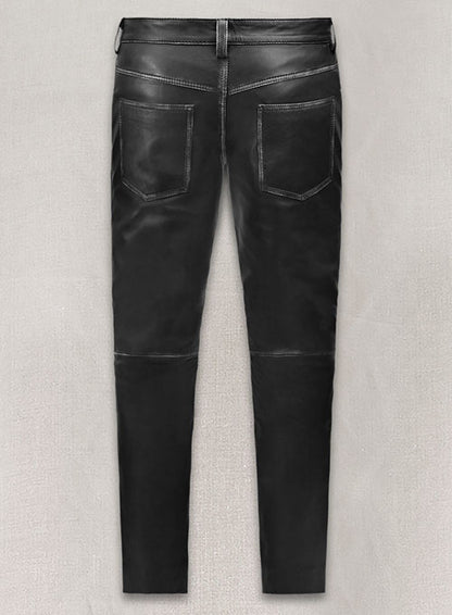 Rubbed Black Leather Jeans Style - LeatherCult