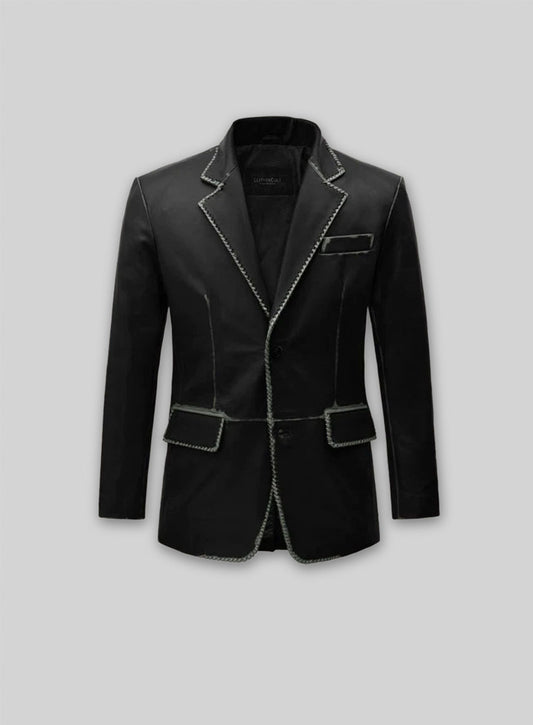 Rubbed Black Medieval Leather Blazer