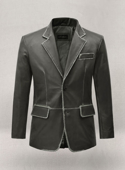 Rubbed Charcoal Medieval Leather Blazer - LeatherCult