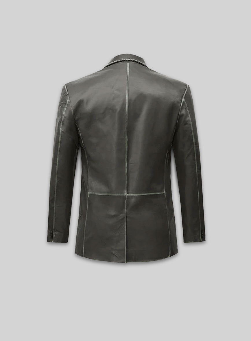 Rubbed Charcoal Medieval Leather Blazer