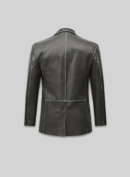 Rubbed Charcoal Medieval Leather Blazer