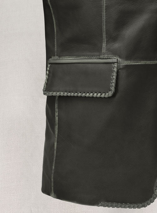 Rubbed Charcoal Medieval Leather Blazer - LeatherCult