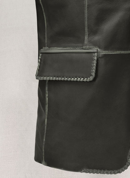 Rubbed Charcoal Medieval Leather Blazer - LeatherCult