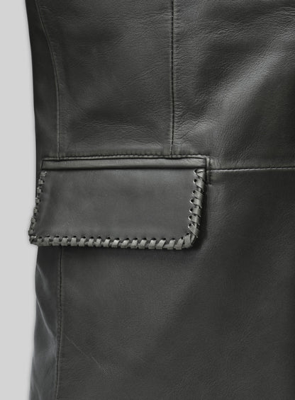 Rubbed Charcoal Medieval Leather Blazer