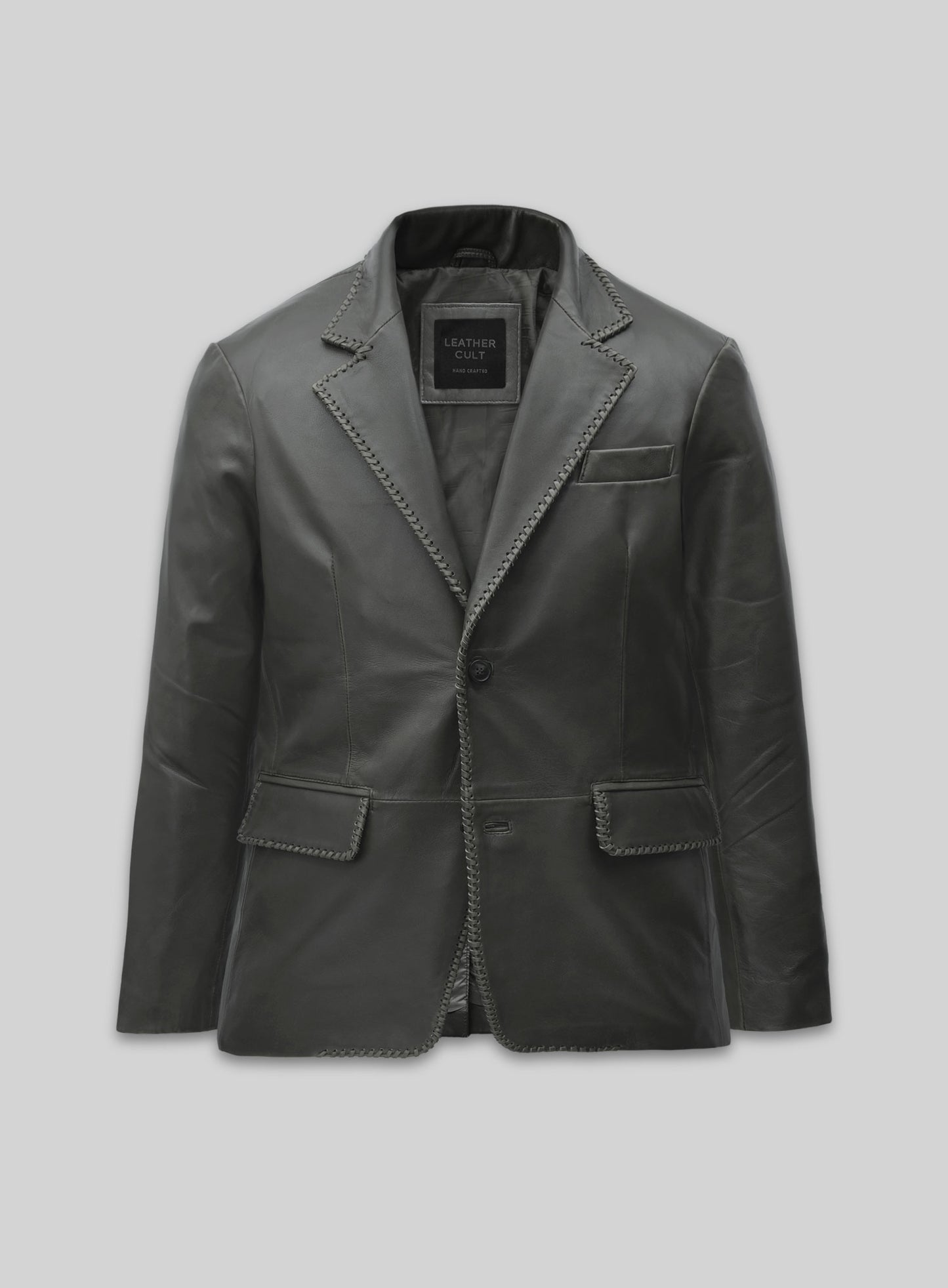 Rubbed Charcoal Medieval Leather Blazer