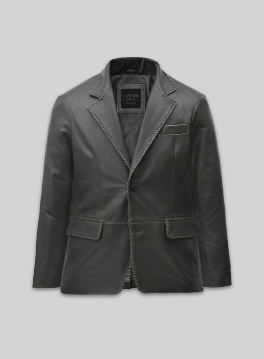 Rubbed Charcoal Medieval Leather Blazer
