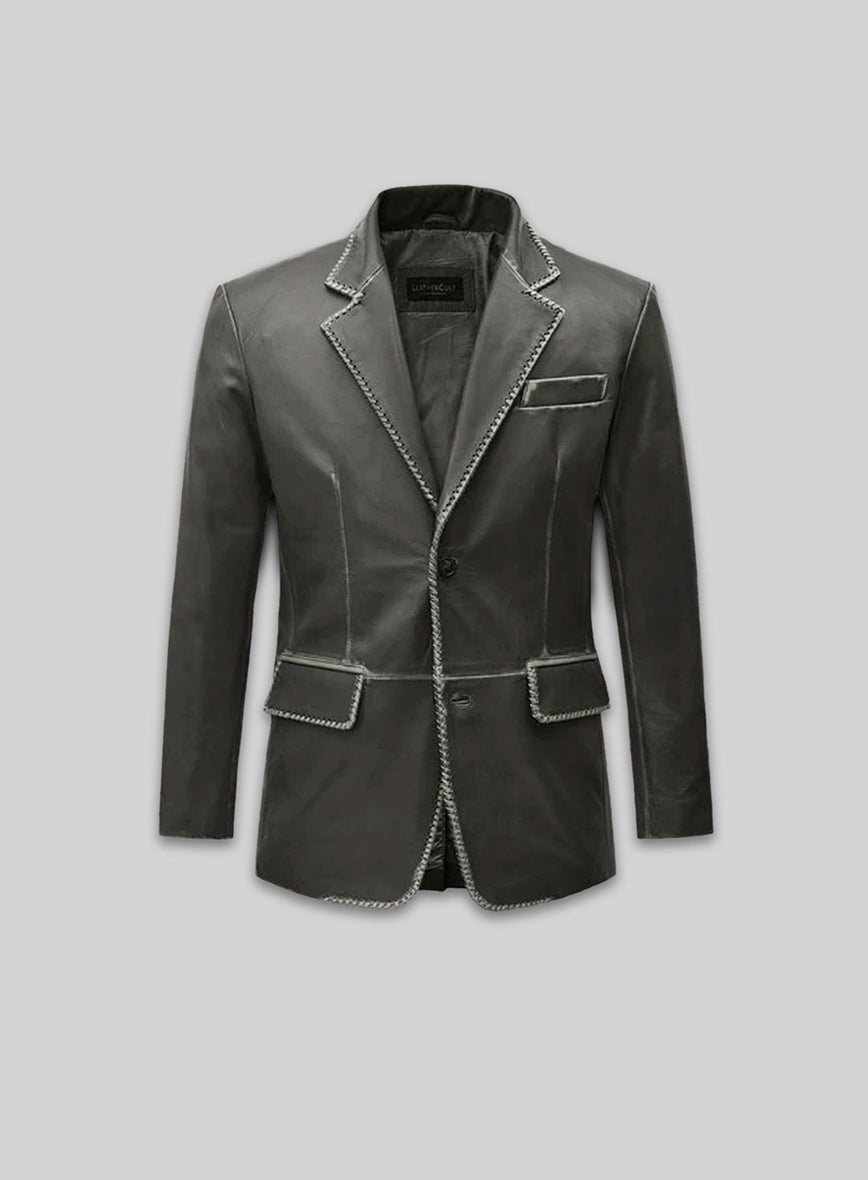 Rubbed Charcoal Medieval Leather Blazer
