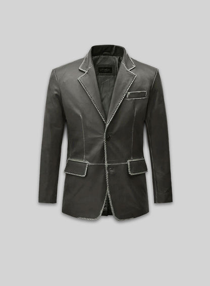 Rubbed Charcoal Medieval Leather Blazer