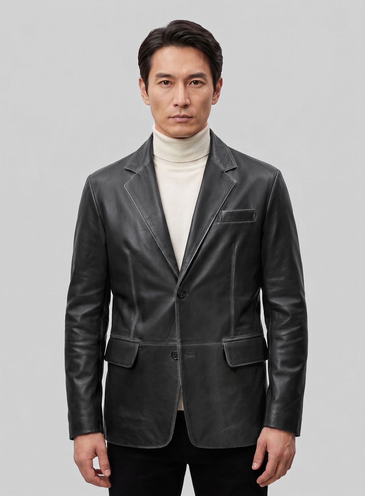 Rubbed Black Leather Blazer