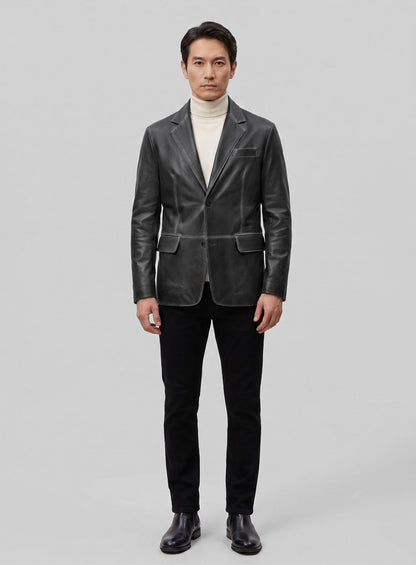 Rubbed Black Leather Blazer
