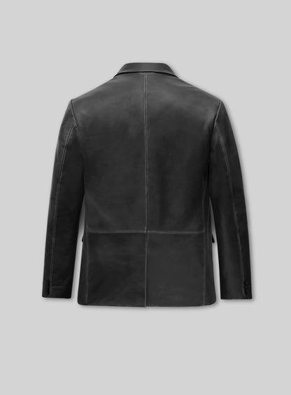 Rubbed Black Leather Blazer