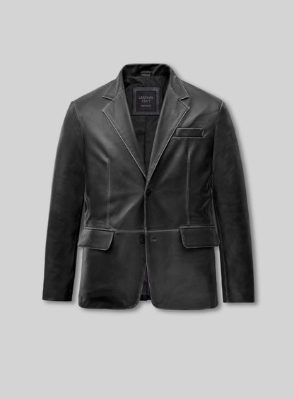 Rubbed Black Leather Blazer