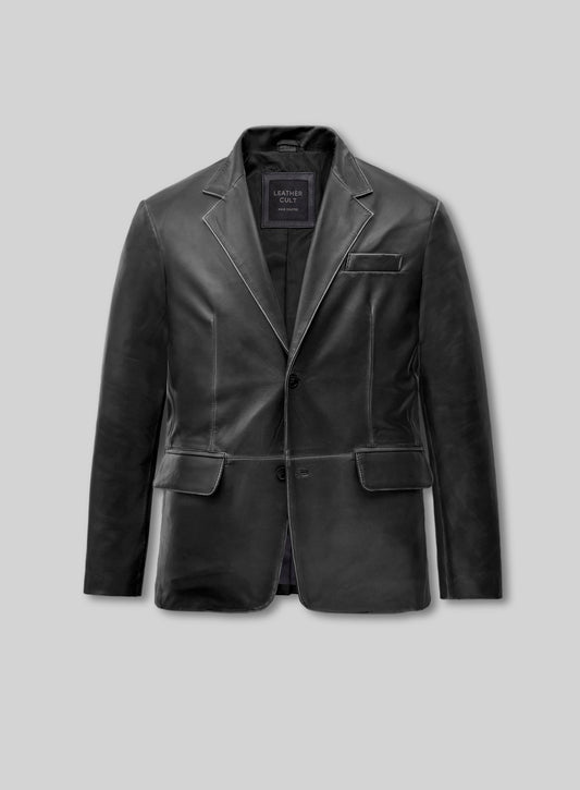 Rubbed Black Leather Blazer