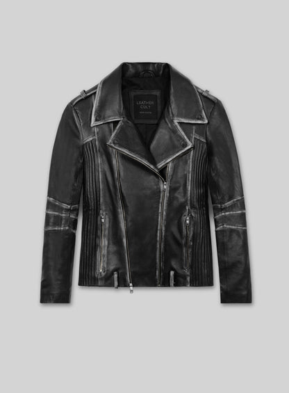 Rubbed Black Leather Jacket # 234