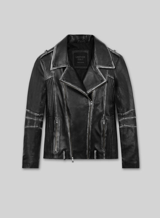 Rubbed Black Leather Jacket # 234