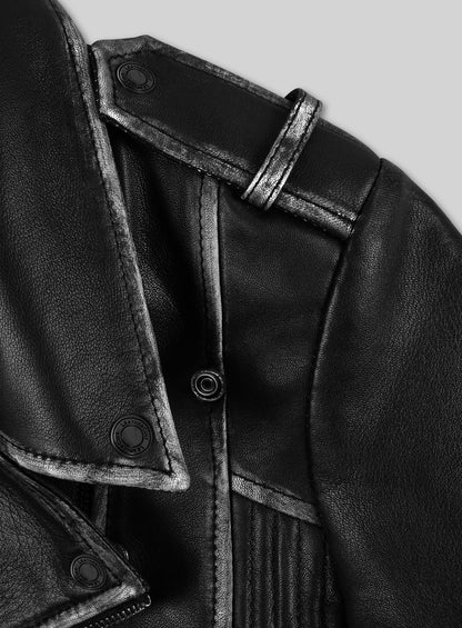 Rubbed Black Leather Jacket # 234