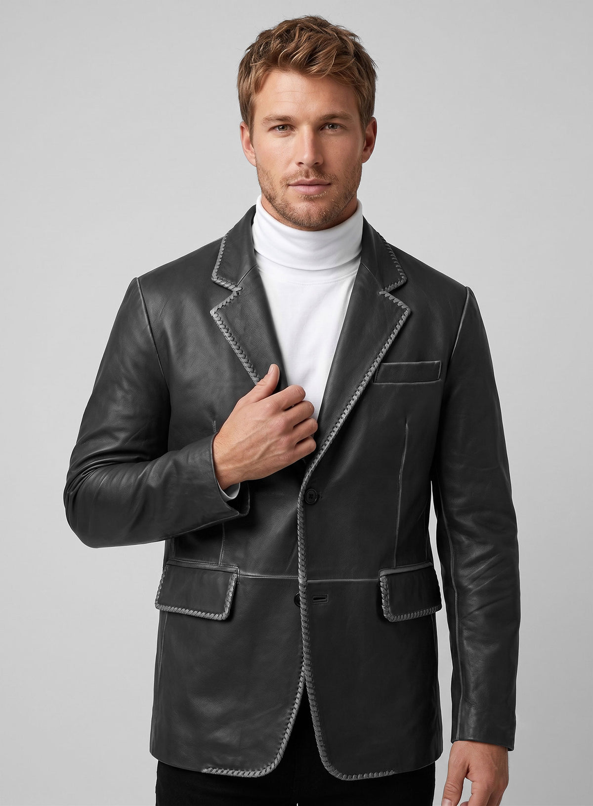 Rubbed Black Medieval Leather Blazer