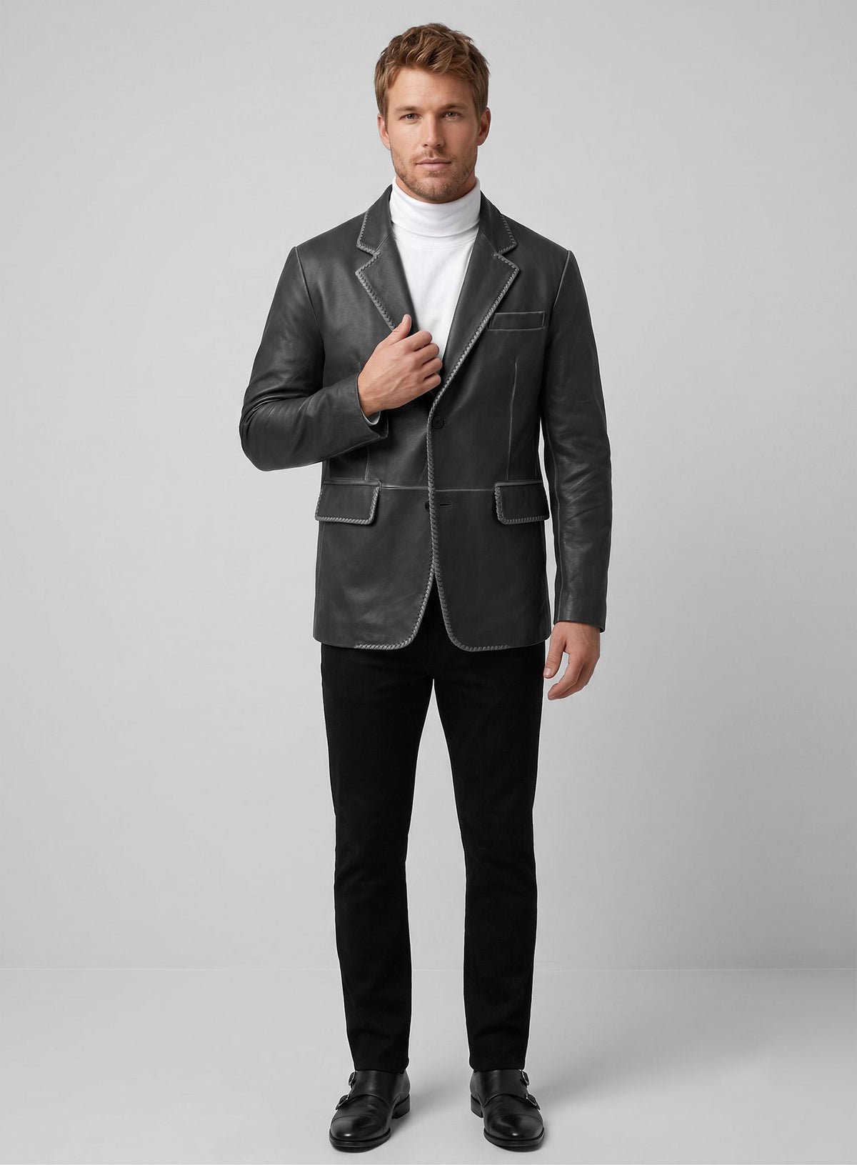 Rubbed Black Medieval Leather Blazer