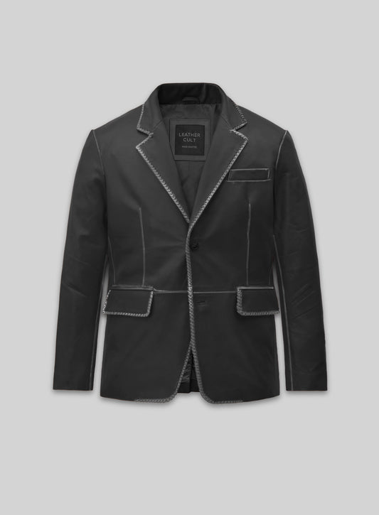 Rubbed Black Medieval Leather Blazer