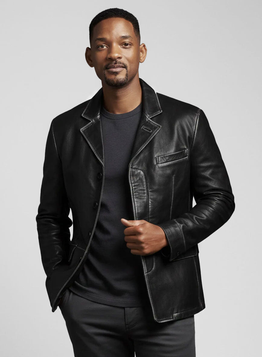 Rubbed Black Will Smith Leather Blazer