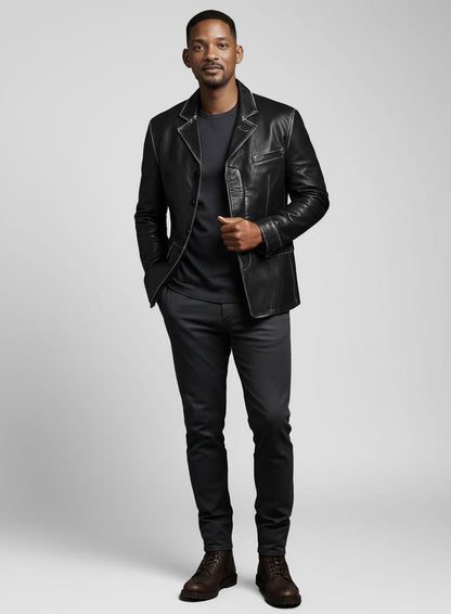 Rubbed Black Will Smith Leather Blazer