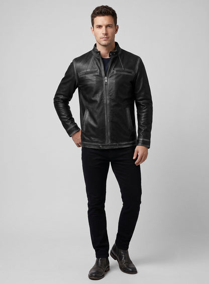 Rubbed Black Zac Efron 17 Again Leather Jacket