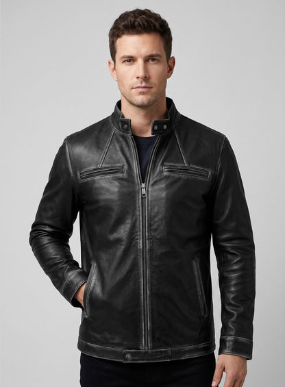 Rubbed Black Zac Efron 17 Again Leather Jacket