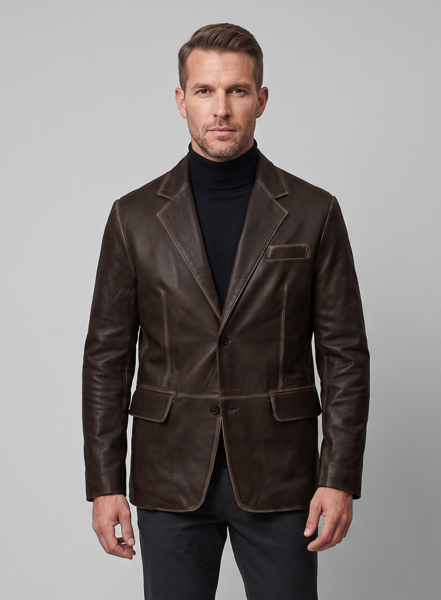 Rubbed Brown Leather Blazer
