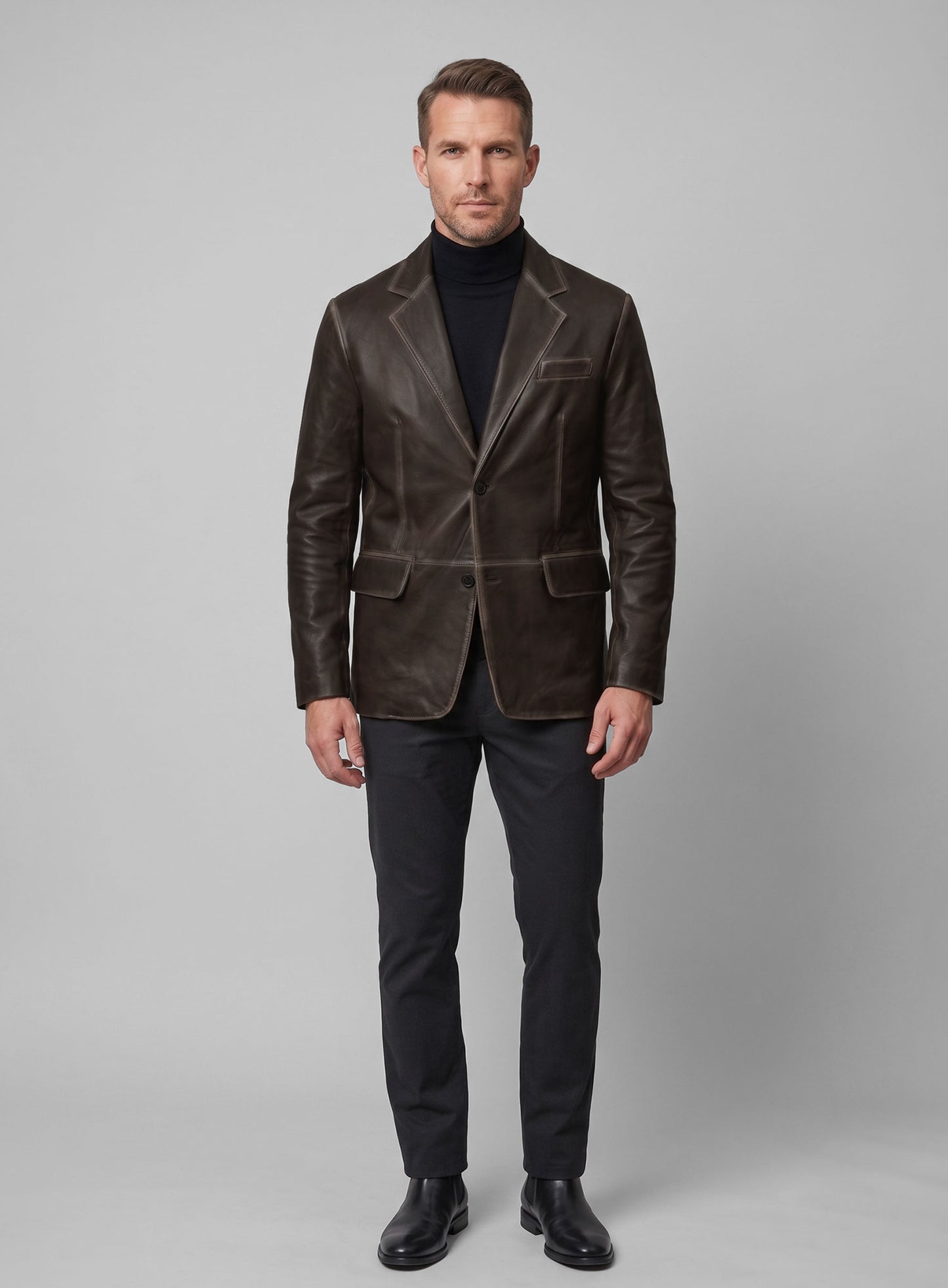 Rubbed Brown Leather Blazer