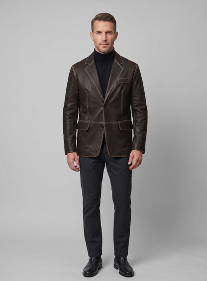 Rubbed Brown Leather Blazer