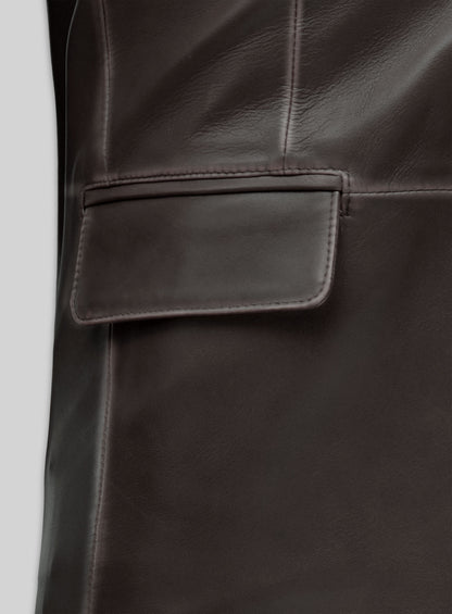 Rubbed Brown Leather Blazer