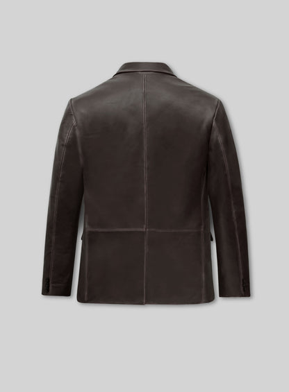 Rubbed Brown Leather Blazer