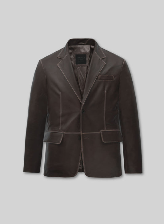 Rubbed Brown Leather Blazer