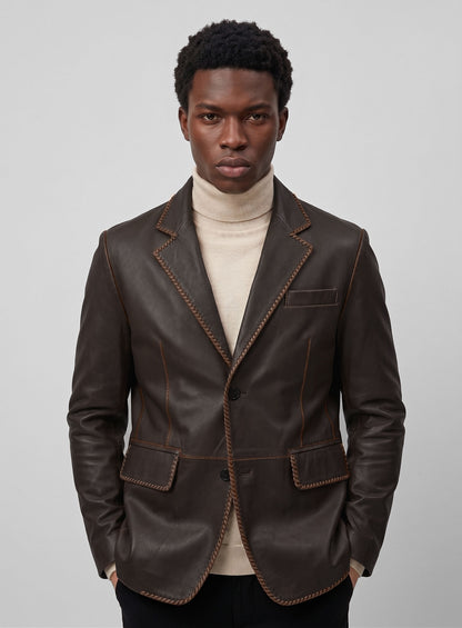Rubbed Brown Medieval Leather Blazer