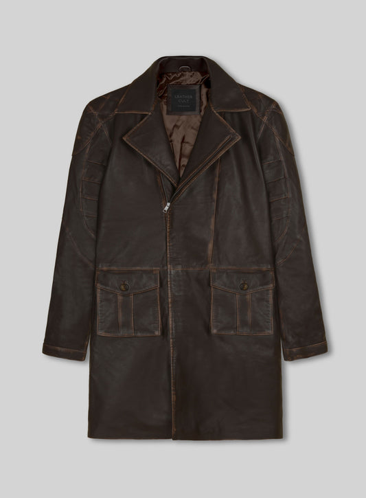 Rubbed Brown Will Smith I Robot Leather Trench Coat